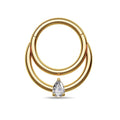 TOPOSH Daith Septum Clicker Hinged Hoop Ring Pave Band Triple Bezel Set Zircon Cluster 14K Gold Plated Titanium Body for Women