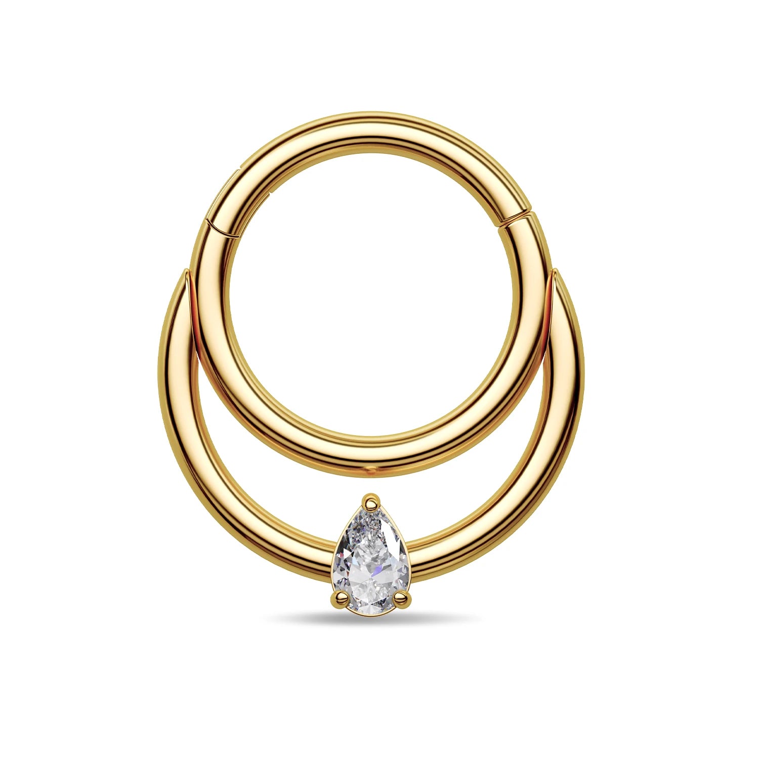 TOPOSH Daith Septum Clicker Hinged Hoop Ring Pave Band Triple Bezel Set Zircon Cluster 14K Gold Plated Titanium Body for Women