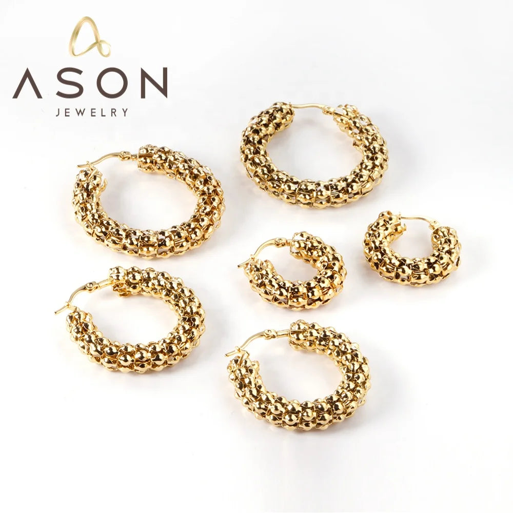 Ason Hot Sale Personalized Women Gift Earrings Fashion Wild High Quality Geometric Stainless Steel Round Hoop Earrings