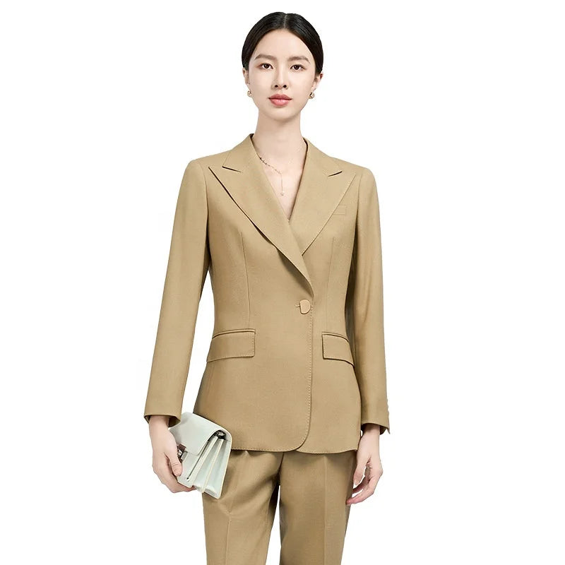 2024 Classy Western Goddess Style Fruit Green Outwear Button Decoration Professional Women's Work Clothing Suit Office Uniform