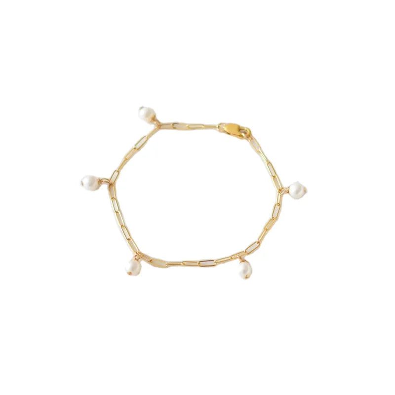 GB120 Handmade 14K Gold Filled Chain Bracelets Women Dainty Pearl Charms Bracelet for Women