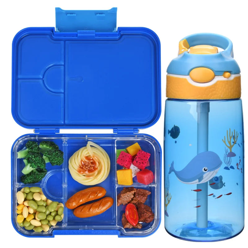 Aohea Food Container Blue Pink Color Cute Kids Bpa Free Eco-Friendly Plastic Bento Lunch Box With Water Bottle