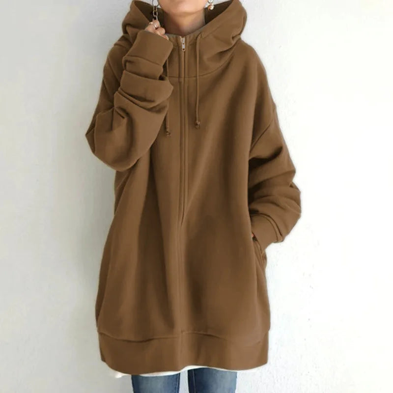 Women's Casual Winter Oversize Windbreaker Hoodie New Plus Size Long Sweatshirts Front Logo Hooded Terry Printed Techniques