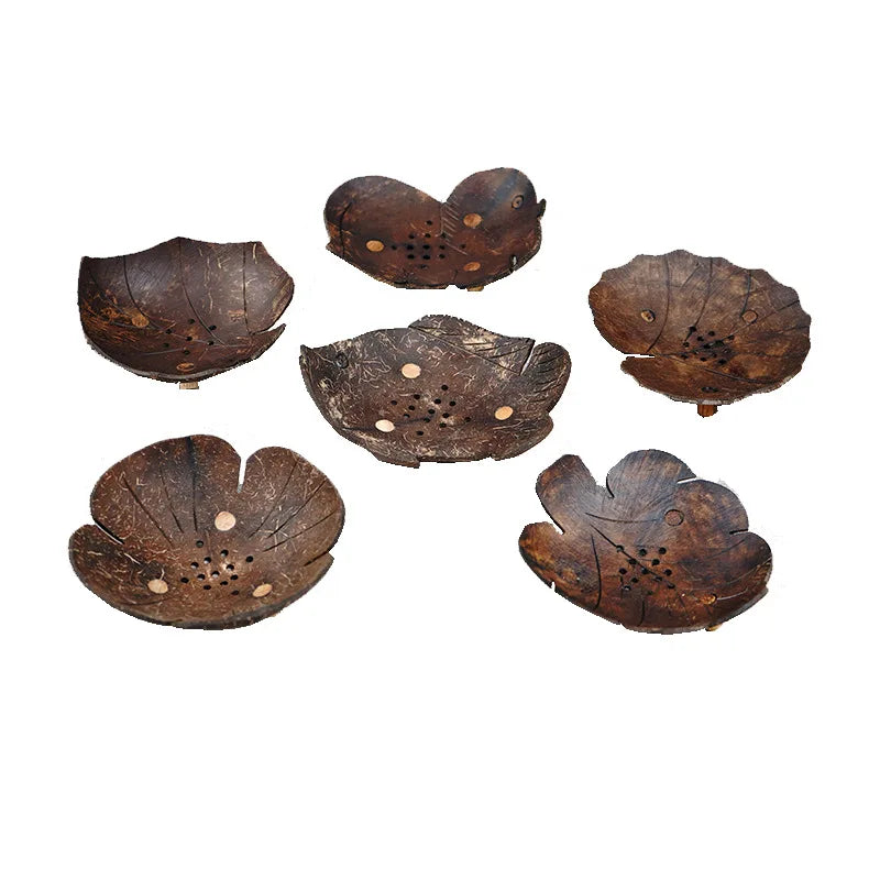 Household Coconut Shell Soap Dishes Dispenser Soap Holder Natural Handmade Natural Wooden Bathroom Soap Dish Box