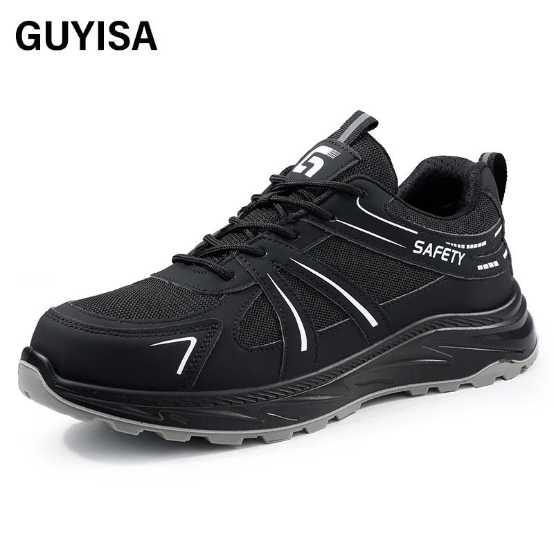 Guyisa Four Seasons Black Customized Safety Shoes Anti Smash and Anti Puncture Safety Boots for Men