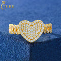 Fashion Anniversary Gift Sparkling Jewelry 925 Sterling Silver VVS Moissanite Diamond Iced Out Heart Finger Ring