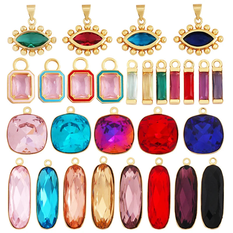 Long Bezel Charm Pendant With Glass Earring AttachmentReal Gold Plated CZ Micro Pave Jewelry Findings Accessories Supplies M60