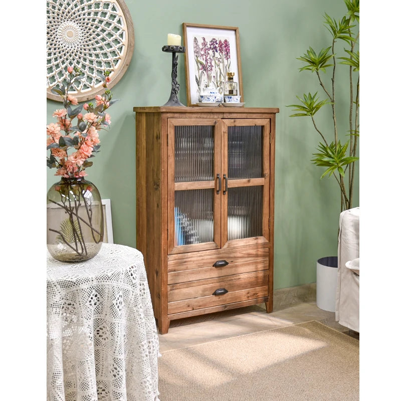 INNOVA HOME Antique Design Wood Furniture Living Room Kitchen Dinning Room Storage Cabinet With Glass Door