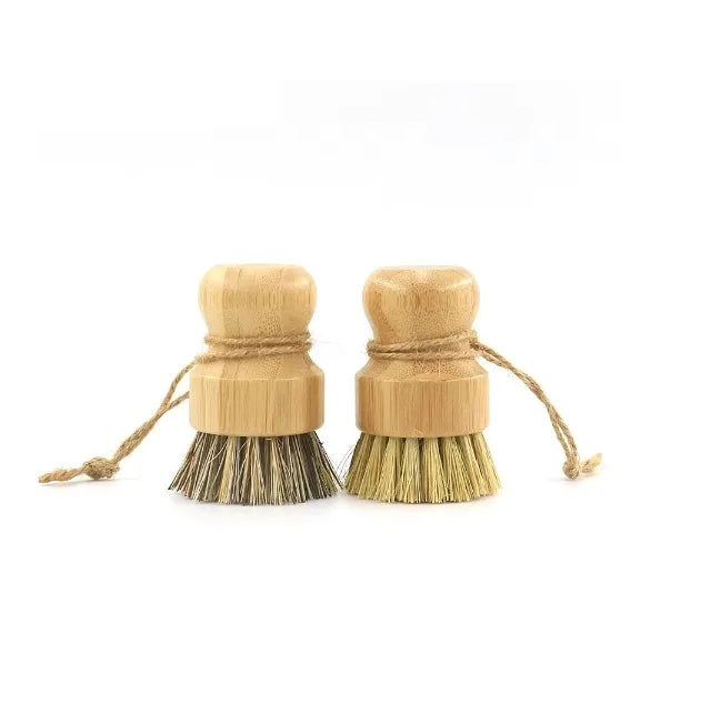 Eco Friendly Natural Sisal Coconut Bamboo Dish Brush Scrubber Kitchen Scrubbing Bamboo Cleaning Brush for Wok
