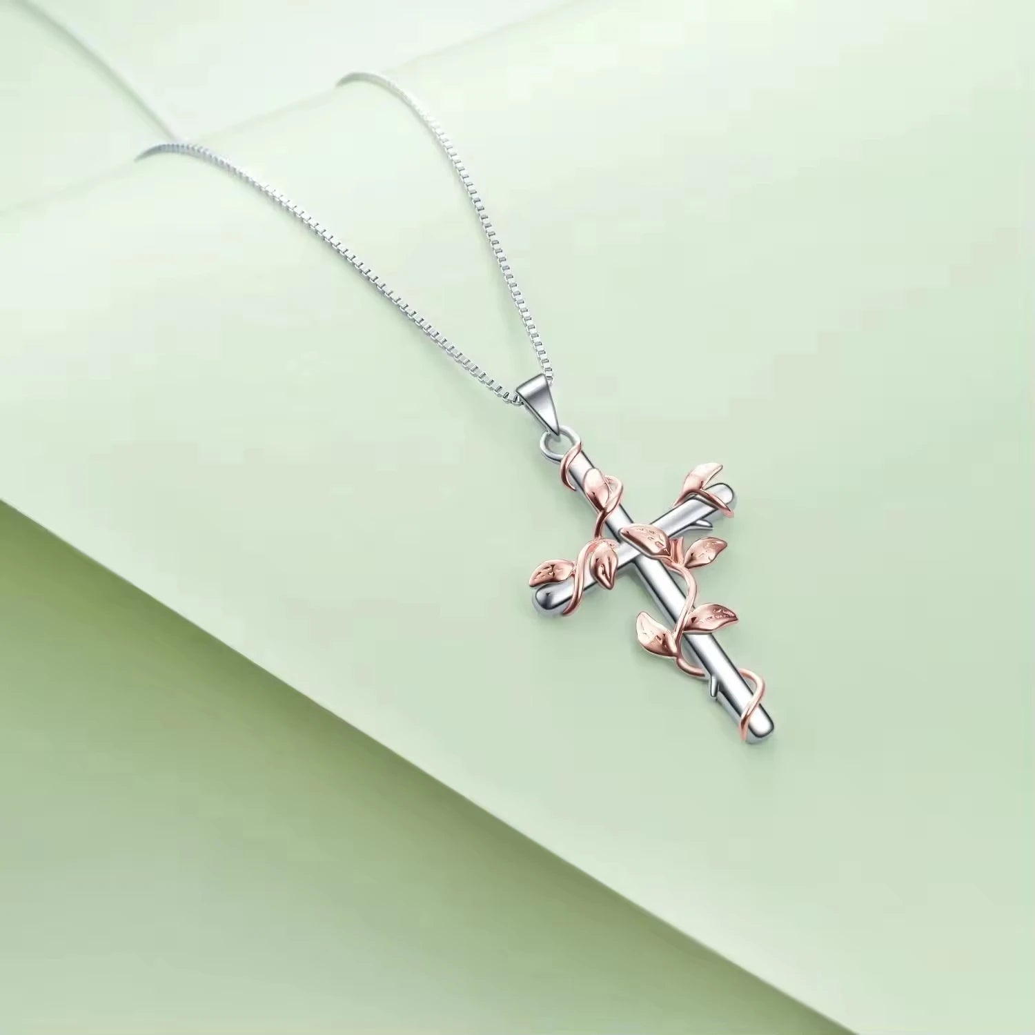 Religious Jewelry 925 Sterling Silver Two Tone Tree Vine Cross Pendant Necklace
