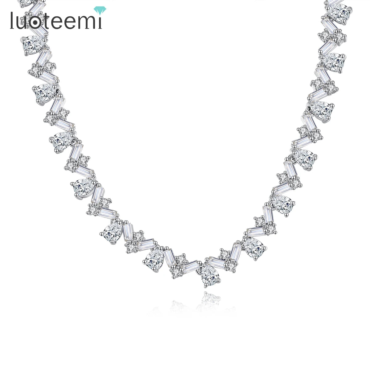 LUOTEEMI Zircon Necklaces Jewelry Jade Stone Copper Cubic Zirconia Luxury Sets Wedding Necklace