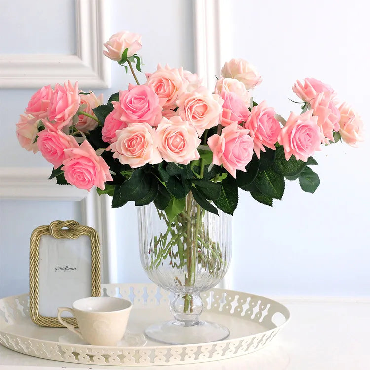 2024 Cheap Factory Price Single Two Heads Real Touch Flower Artificial Silk Flowers Red Roses for Wedding Decoration