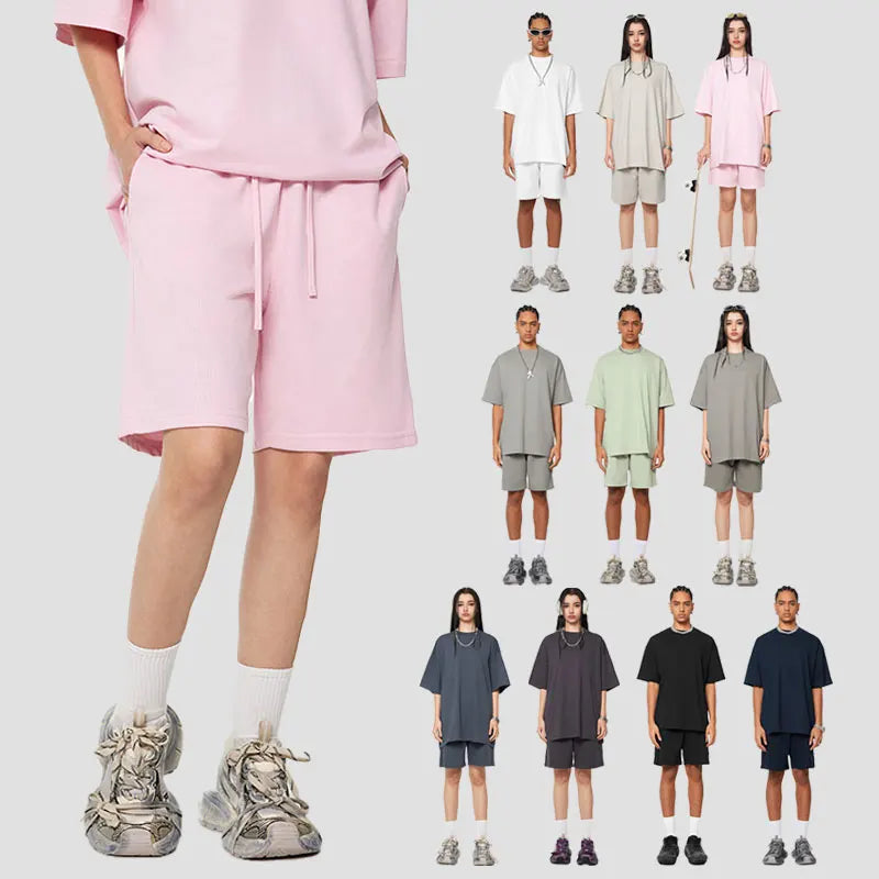 280GSM Cotton Polyester Terry Summer Athleisure Drawstring Cargo Breathable Unisex Shorts Men