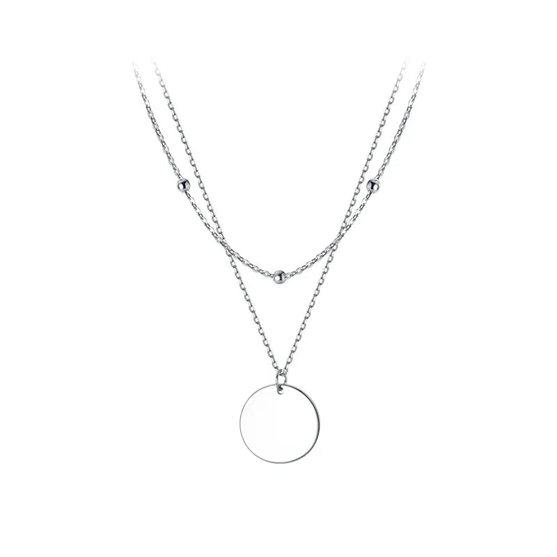 18K Gold Plated Layer Ball Chain Necklaces 925 Sterling Silver Minimalist Retro Big Round Pendant Necklaces Jewelry