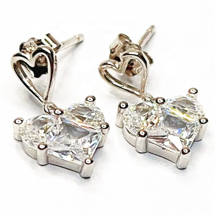 Gemstone Heart Dangle Earrings in Sterling Silver 925 for Women Gift Wedding Jewelry