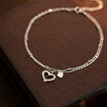 Summer Double Layer Chain Foot Jewelry 925 Sterling Silver CZ Zircon Heart Shape Anklets for Girls Beach Jewelry