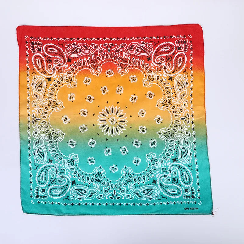 100% Cotton Gradient Color Tie Dye Paisley Print Head Wrap Scarf Wristband Headbands Hairscarf Bandanas for Men and Women