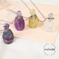 New Amethyst Rose Quartz Pendant Perfume Bottle  Stainless Steel Chain Natural Healing Crystal Perfume Bottle  Necklace