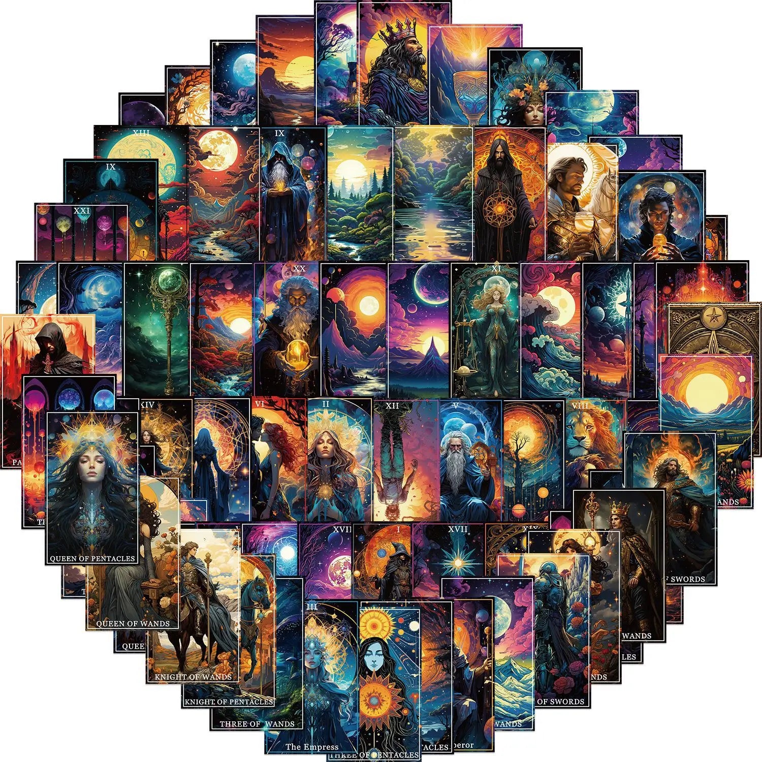 78PCS Cool Aesthetic Colorful Mysterious Astrology Sticker Witch Tarot Card
