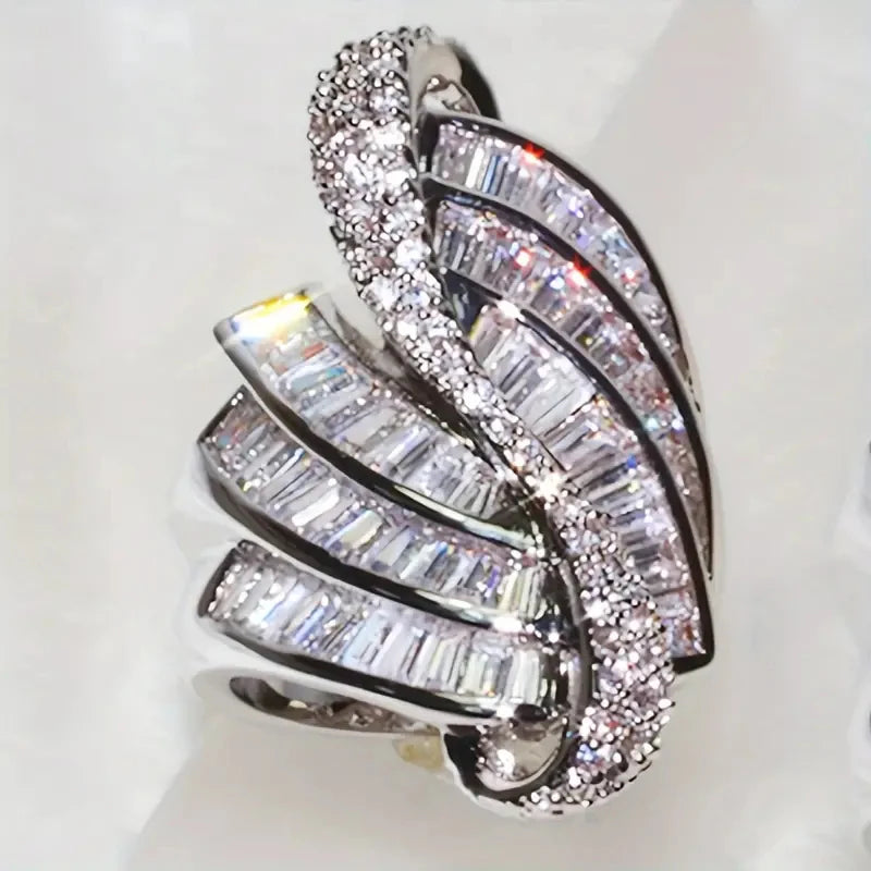 CAOSHI Exquisite Irregular Geometry Design Sparkling Cubic Zirconia Rings for Wedding Silver Plated Rings Women Fashion Jewelry