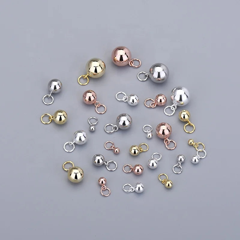 Hot Sales 925 Sterling Silver Rose Gold Plated Round Ball Drop Spacer Bead Charms Pendant for Jewelry Making