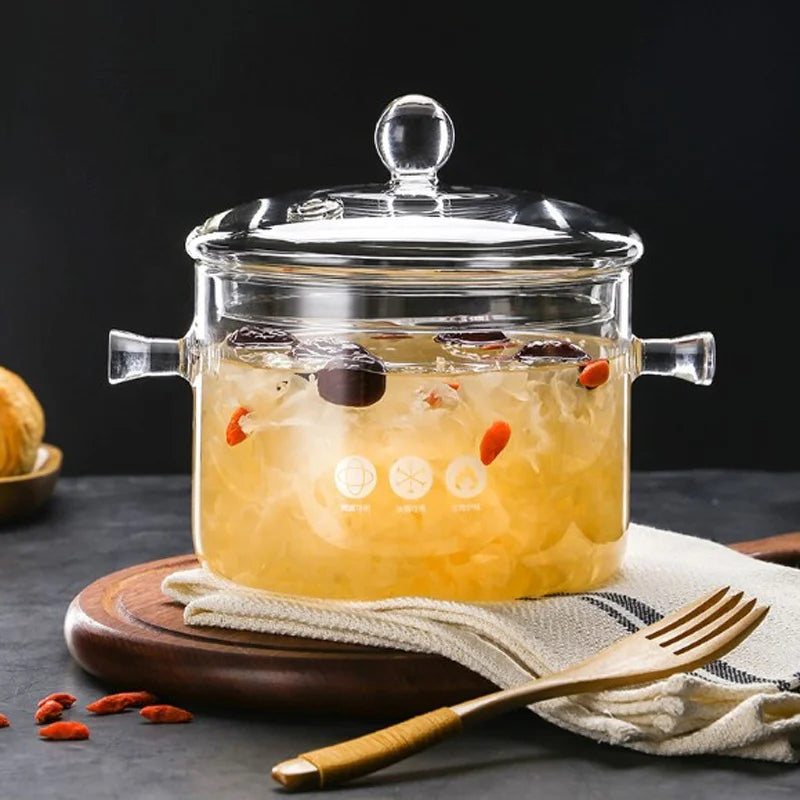 High Borosilicate Clear Mini Glass Pot Double Ear Handle Thickened Resistant Fiberglass Home Cooking Soup Induction Glass Ball