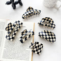 Wholesale Fashion Checkered Hair Clips Large French Acetate Hair Claw Clips Square Black and White Checkered Hair Claw Set