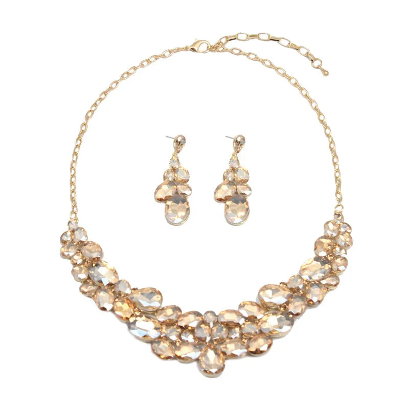European American Wedding Anniversary Gift Crystal Rhinestone Alloy Two-piece Necklace Earrings Set Eco-friendly Fashion Women's