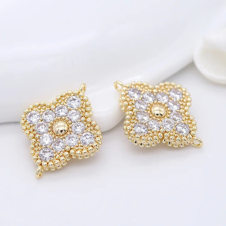 Wholesale Brass 14K Gold Plated Inlaid Cubic Zircon Clover Shape Charm Pendant for Jewelry Making