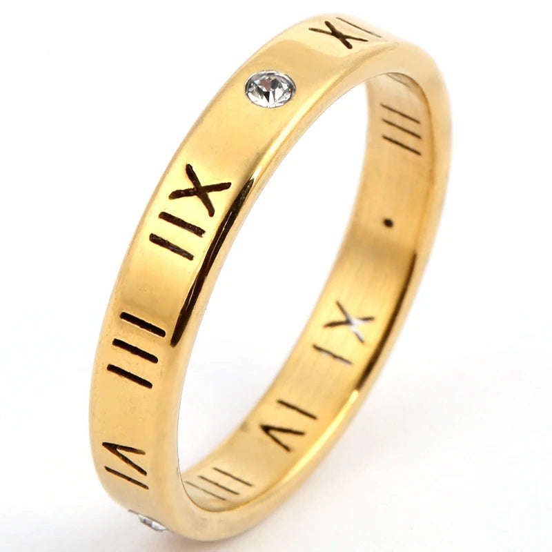 YK Fashion 18k Gold Plated Roman Number Ring for Women's Custom Stainless Diamond Number Ring Jewelry