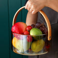Wholesale Customized Ins Style Portable Glass Fruit Storage Plate Basket With Wooden Handle