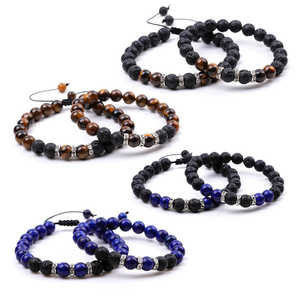 2024 Pulsera Hombre Charm Jewelry 8mm Volcanic Lava Tiger Eye Natural Stone Beads Elastic Adjustable Bracelets for Men Women