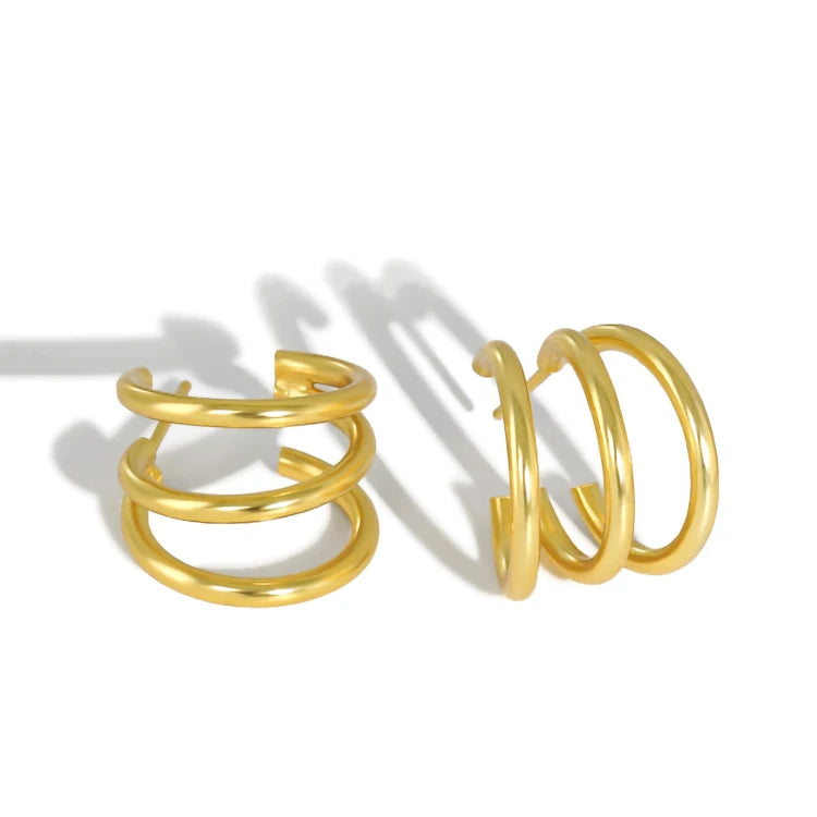925 Sterling Silver Earrings Wholesale 18k Gold Plated Earrings Stud Three Layers Earrings Jewelry Women