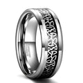 OAHLAN 6mm/8mm Celtic Knot Black Carbon Fiber Inlay Silver Beveled Edge Tungsten Carbide Rings for Men Women Wedding Engagement