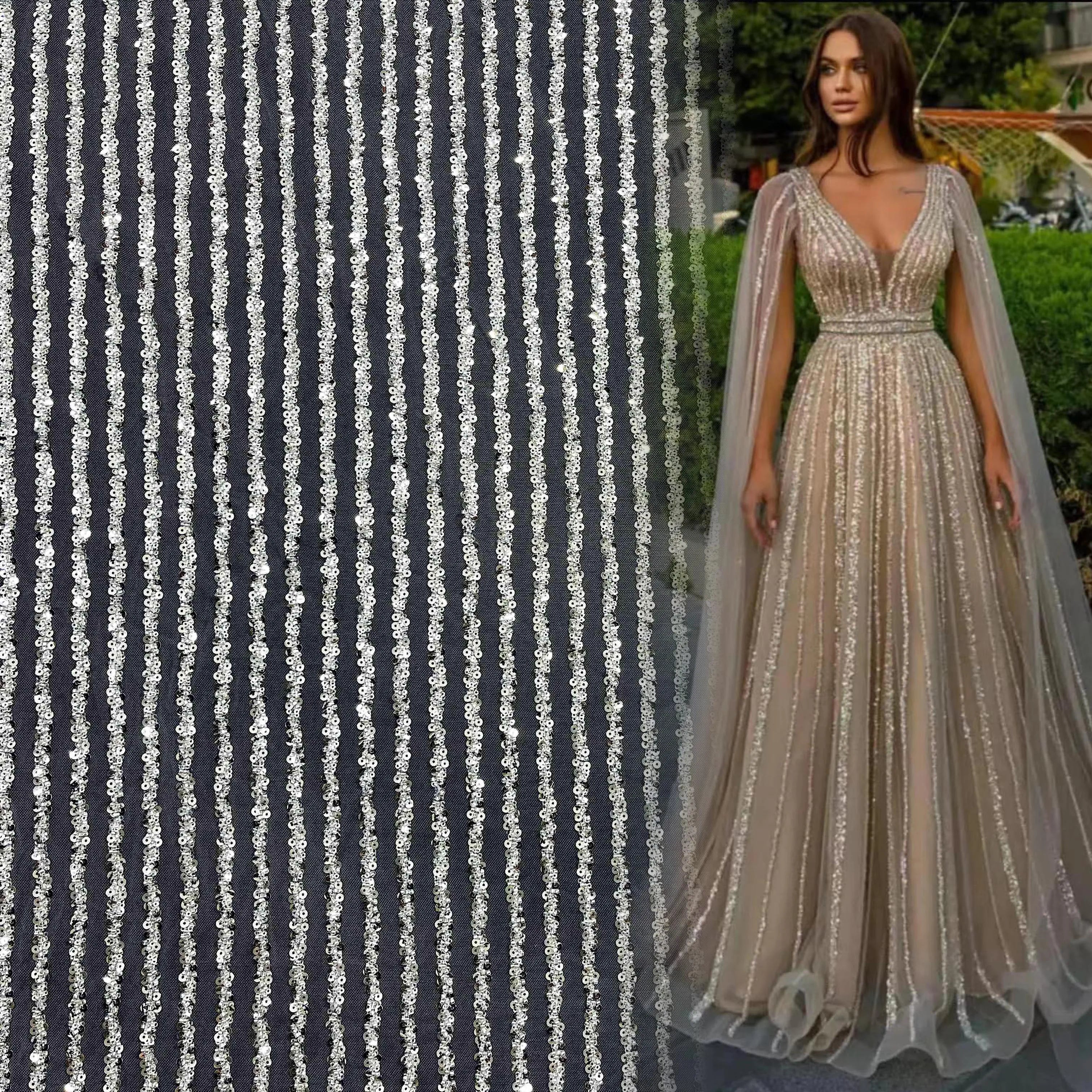 Black Brocade Lace and Sequin Cloth Fabrics