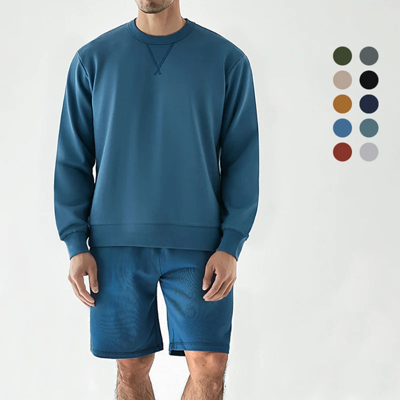 Premium Custom Logo 360G Cotton Crewneck Sweatshirt and Shorts 2 Pieces Leisure Sweat Suit Unisex Tracksuits