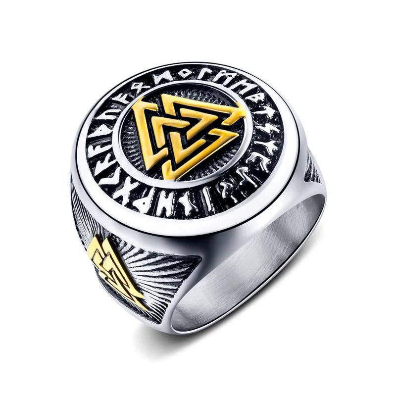 Handmade Stainless Steel Jewelry Viking Valknut Futhark Runic Runes Odin Nordic Ring