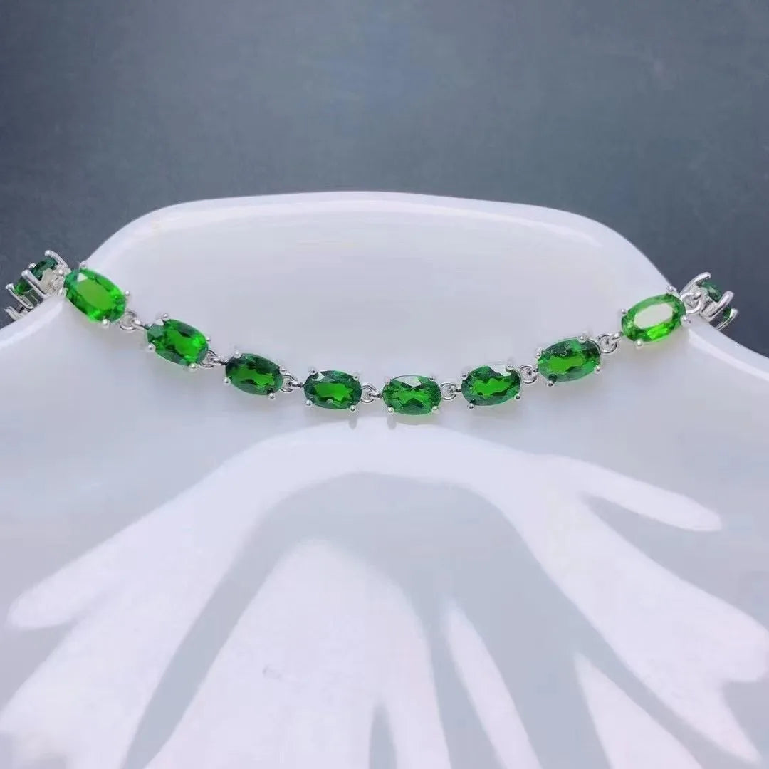 Hot Sell Personalized Femme 925 Sterling Silver Natural Diopside Gem Stone Bracelet