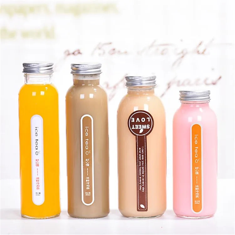 250ML 330ML Round Milk Juice Glass Bottle Fruit Juice Glass Beverage Bottles With Screw Cap