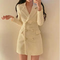 Boutique Wholesale 2026 Autumn New Style Temperament Double Breasted Waist Slimming Long Sleeved Coarse Tweed Women's Dress