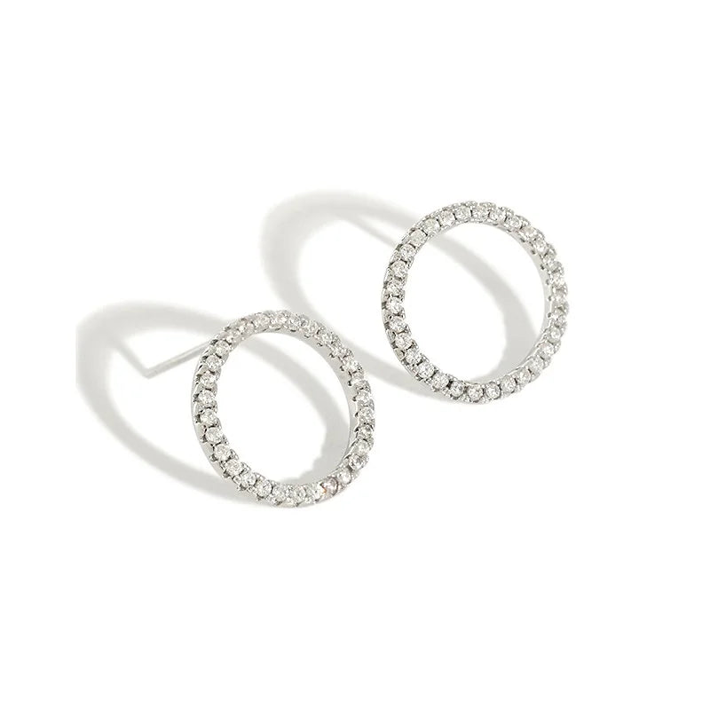 CZ Circle Minimalist S925 Sterling Silver Huggie Stud Earrings for Women Girls Trendy Diamond Zircon for Anniversary Party Gift