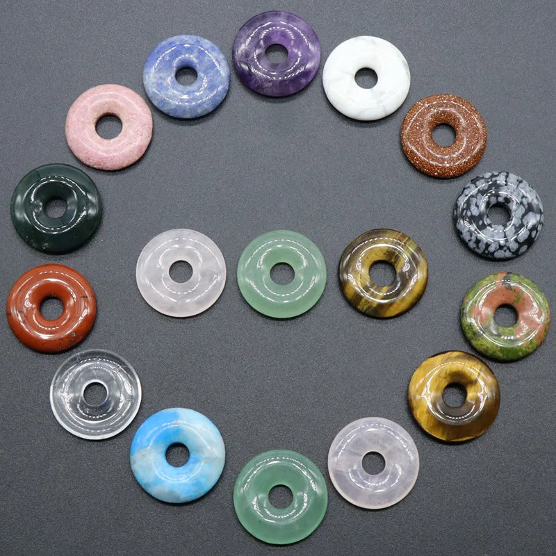 HZ Christmas Gift Semi-precious Stone Donut Pendants Necklace Quartz Pendant Gemstone Connector Jewelry