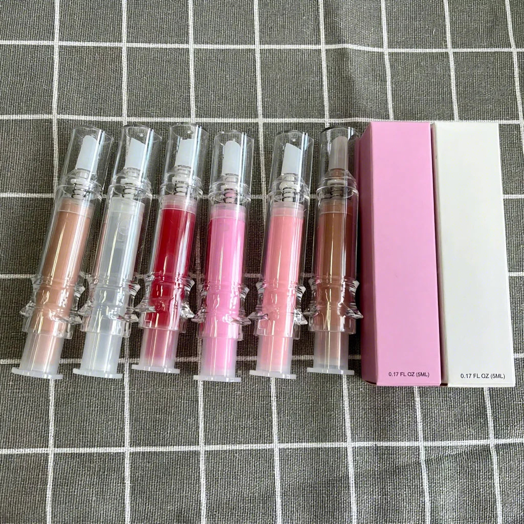 Wholesale Vegan Organic Mint High-glossy Syringe Hydrating Lip Plumping Gloss Hyaluronic Acid Moisturizer 7ml Liquid Private MegaBDM