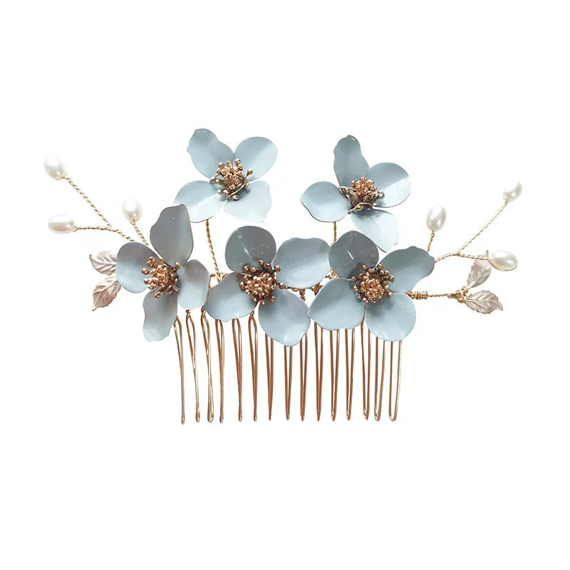 Handmade Wedding Bridal Jewelry Hairpins Latest Ins Fashion Enamel Leaf Pearl Hair Comb Accessories