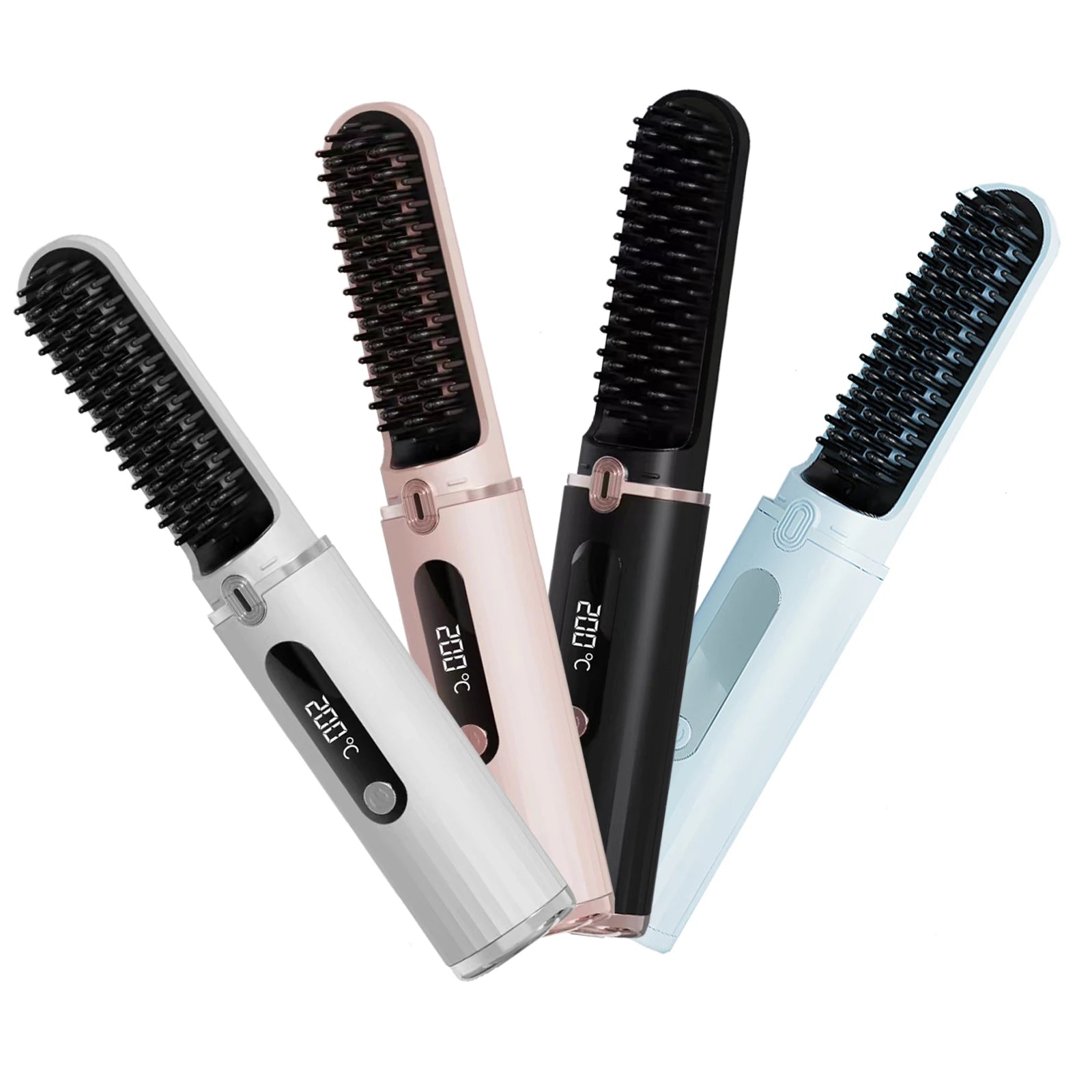 Rechargeable 2-in-1 Hair Straightener Cordless Portable Heating Hair Curler Brush Hair Care Styling Tools Wireless Straight Comb