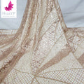 Shiny Top Quality Rose Gold Embroidered Sequins Beads for Party Bridal Lace 5 Yards