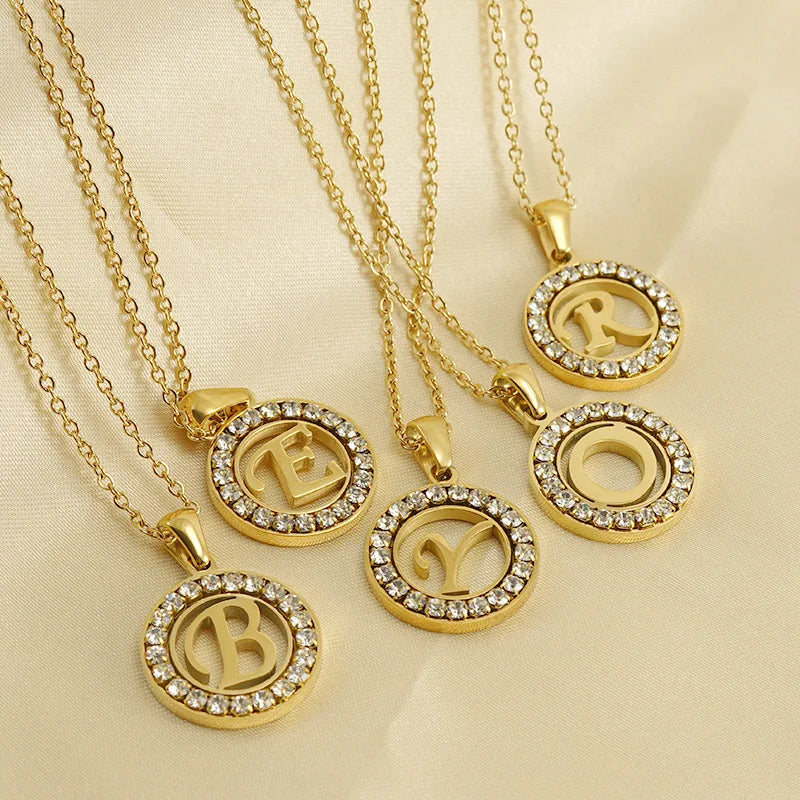 2023 New Trendy Fine Jewelry Engagement Wedding Alphabet Necklace Stainless Steel 18K Gold Plated Link Princess Cut Diamond