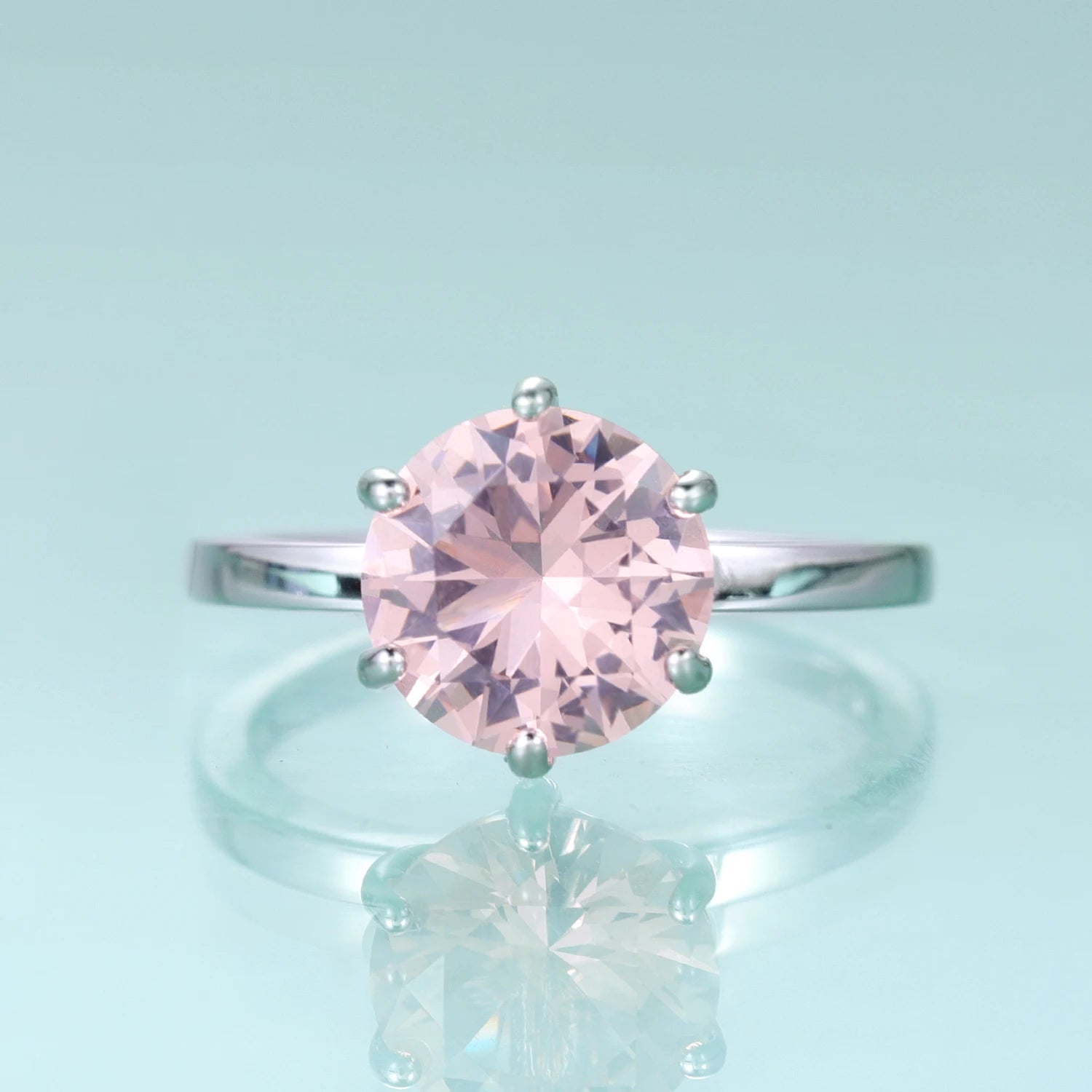 KH075 Abiding Fine Jewelry 6 Prong Solitaire 9mm Morganite Pink Diamond Gemstone Chunky 925 Sterling Silver Women Rings Wedding