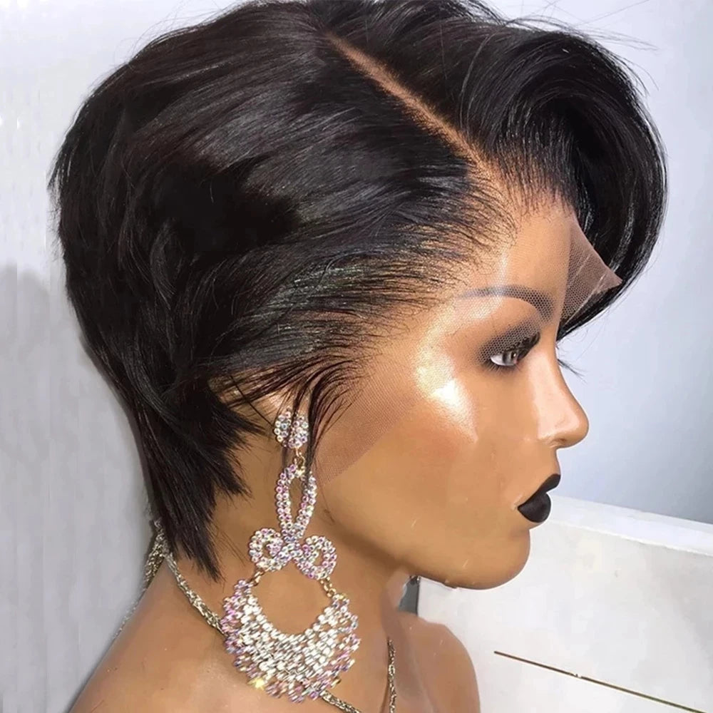 Vendor Short Pixie Cut Human Hair Wig With Bangs Brazilian Hair Colored Short Wig Straight Short Pixie Cut Wig for Black Women