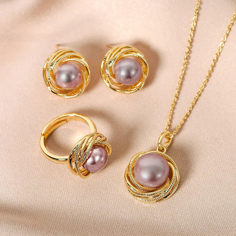 Fashion Trendy Handmade Heavy Metal Wire Wrapped Fresh Water Pearls love Gift Jewelry Set for Women